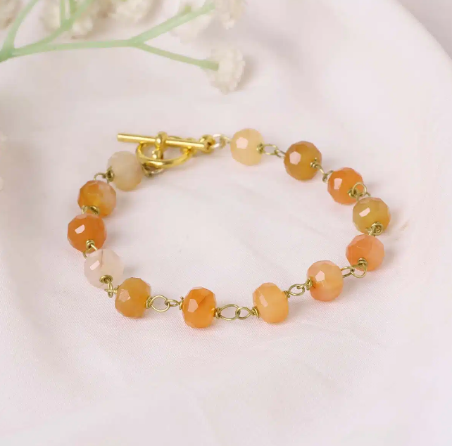 Red Carnelian Drum Faceted Chain Bracelet