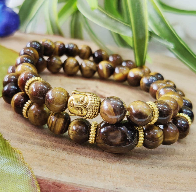 Tiger Eye Stone Buddha Double Fold Bracelet