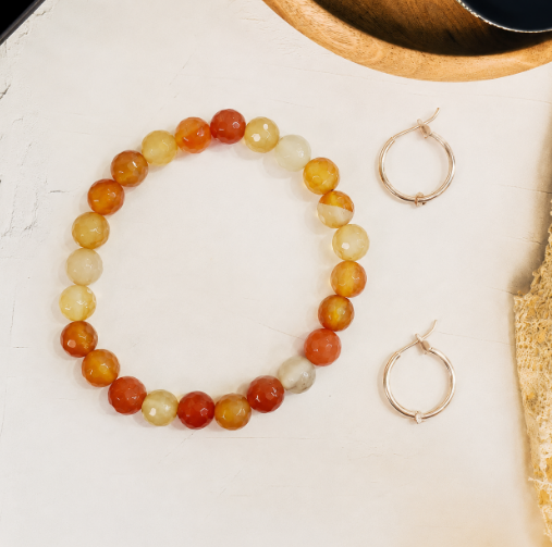 Red Carnelian Faceted Bracelet and Drop Earring Set
