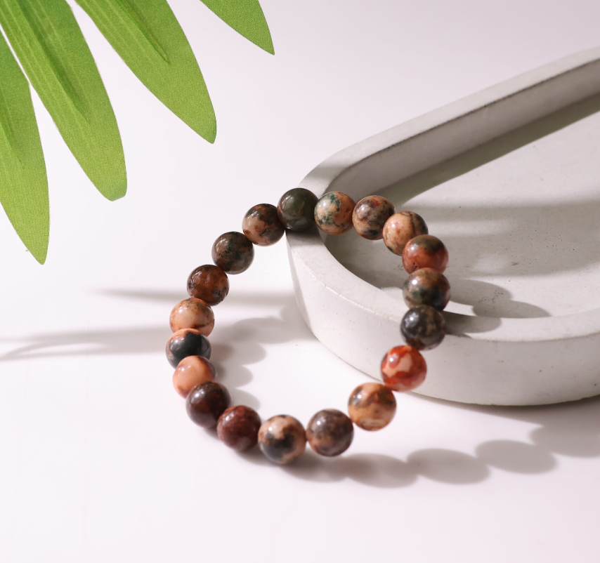 Fire Agate Round Beads Bracelet