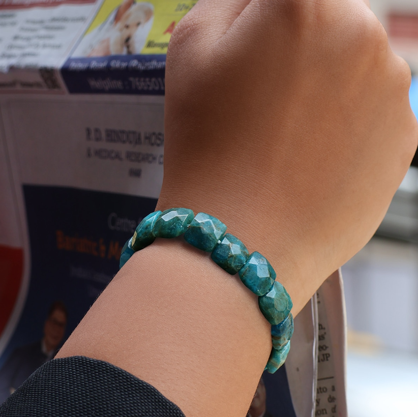 Blue Apatite Square Shape Beads Bracelet