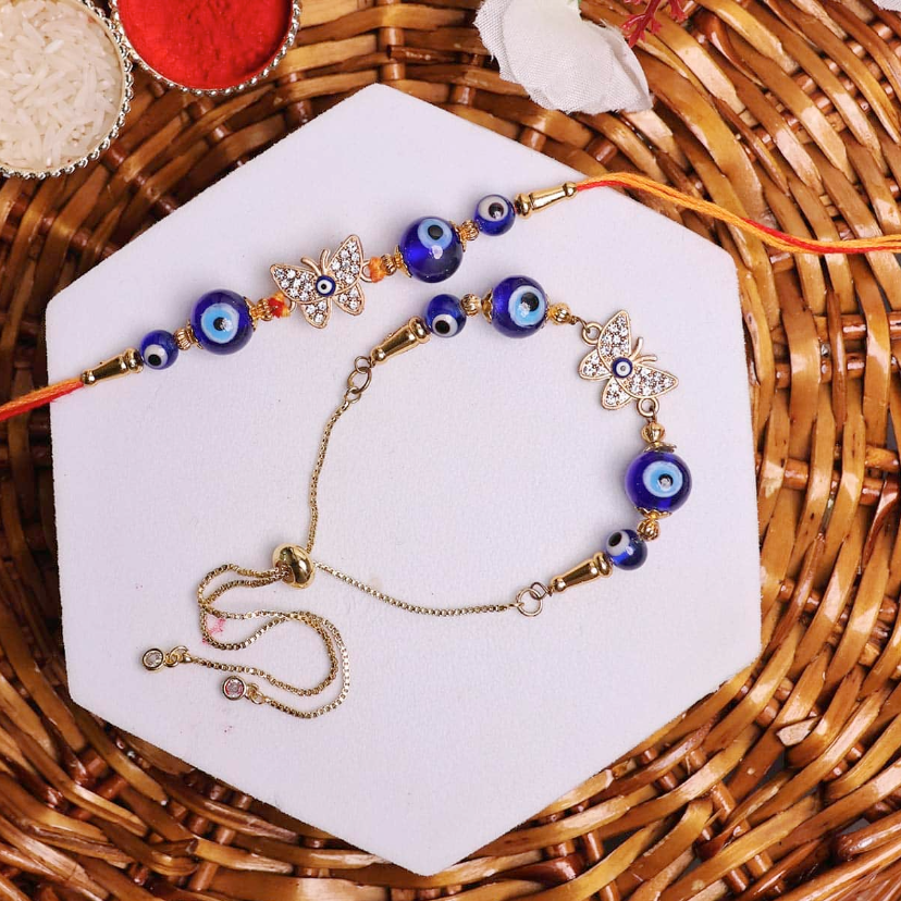 Evil Eye Diamond Butterfly Rakhi