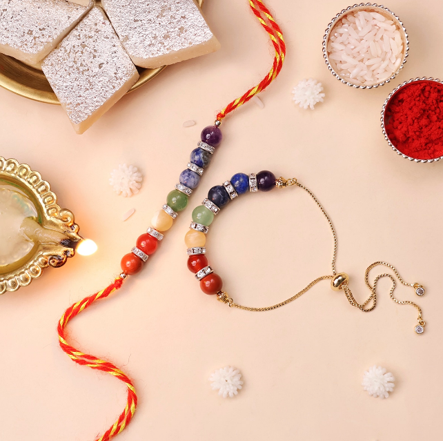 7 Chakra Beads Diamond Ring Rakhi