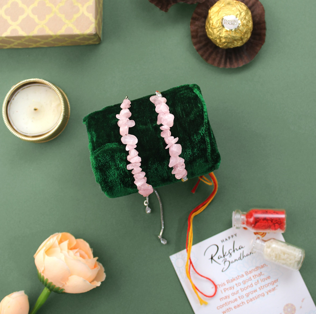Rose Quartz Chips Rakhi