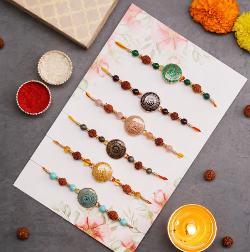 Om Round Charm Rakhi Set
