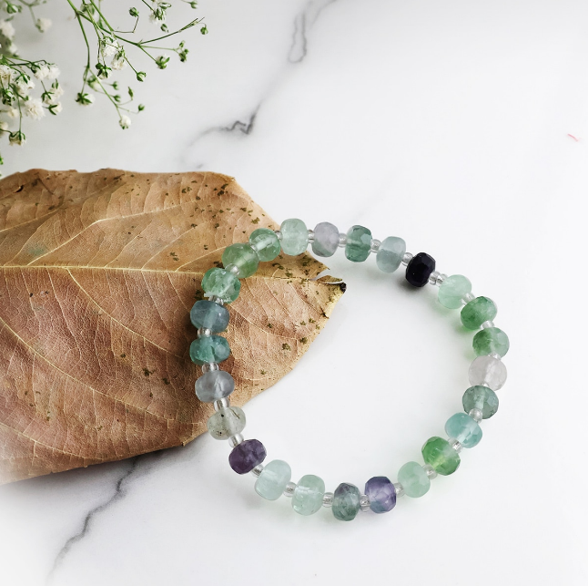 Multi Fluorite Drum Faceted Beads Bracelet