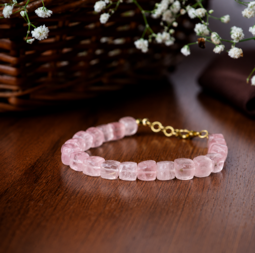 Rose Quartz Cube Beads Bracelet
