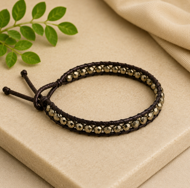 Pyrite Faceted Wrap Bracelet 4mm