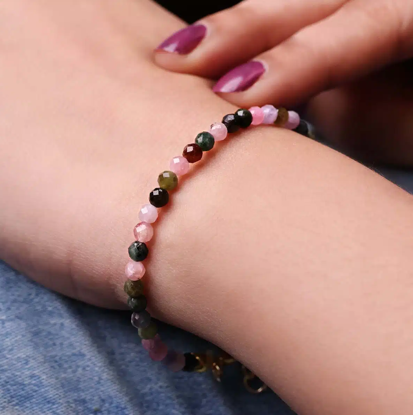 Multi Tourmaline Bracelet In 4mm Faceted Beads