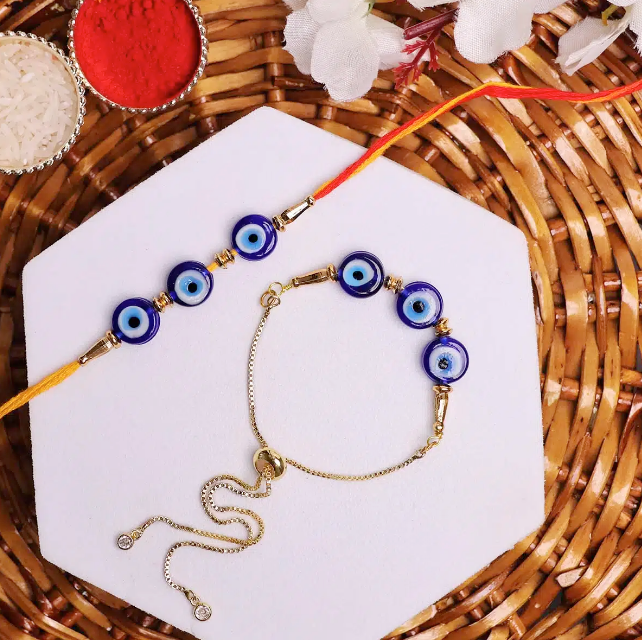 Evil Eye 3 Flat Beads Rakhi