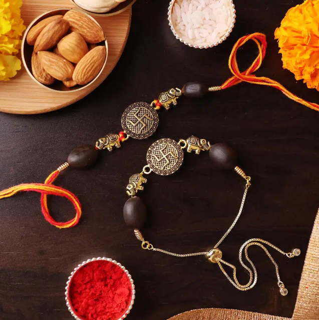 Golden Swastik Charm Rakhi