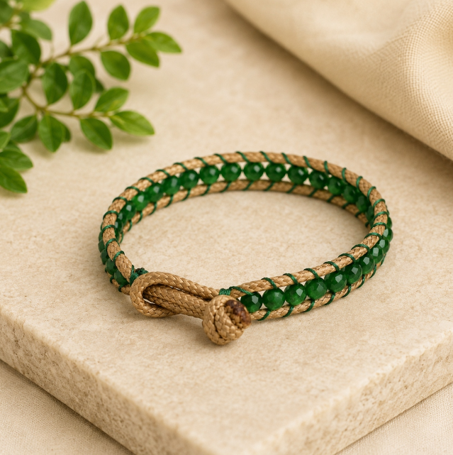 Green Jade Faceted Wrap Bracelet 4mm