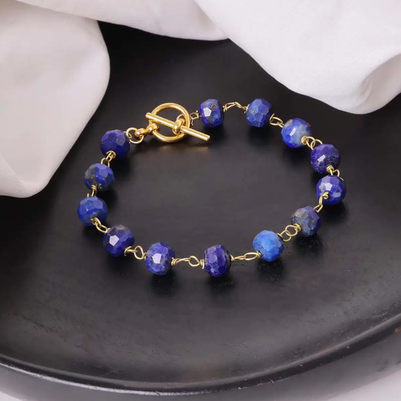 Lapis Drum Faceted Chain Bracelet