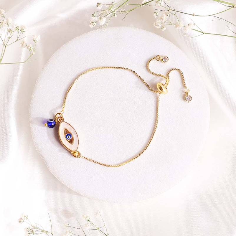 Evil Eye Mother Of Pearl Eye Shape Chain Bracelet