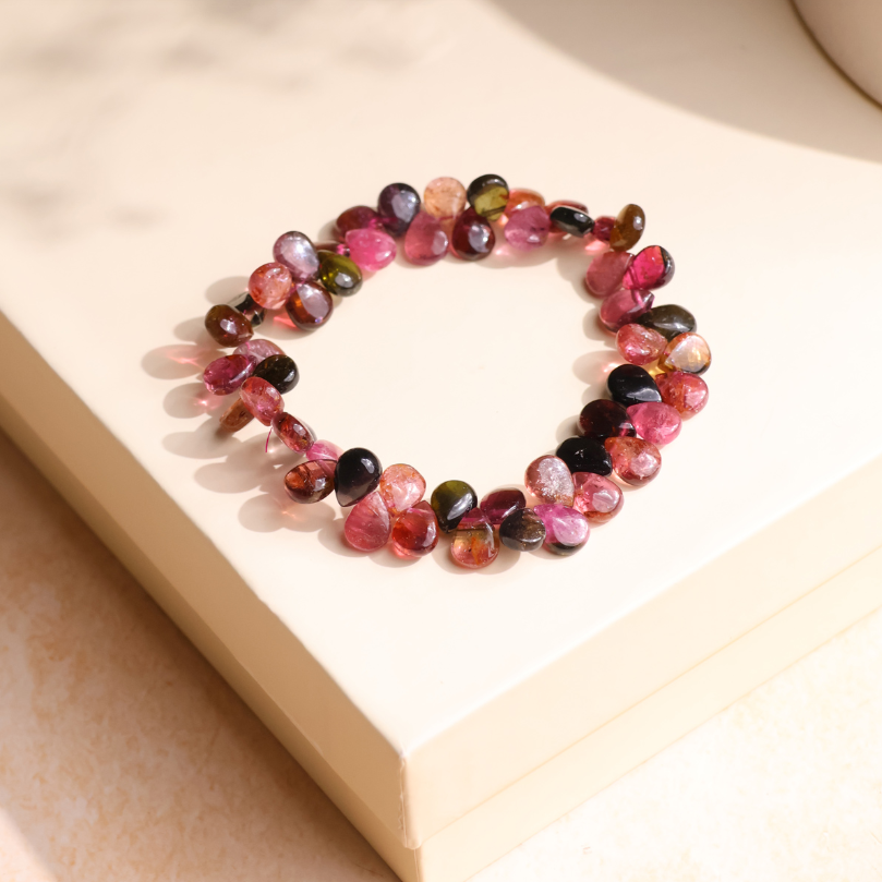 Watermelon Tourmaline Drop Beads Bracelet