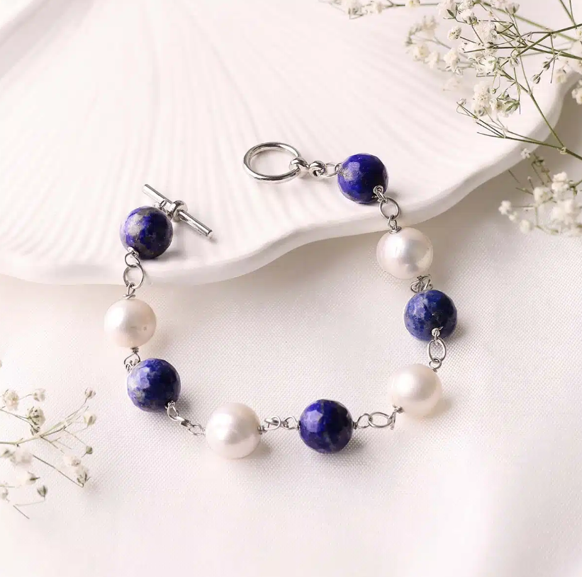 Lapis Pearl Chain Bracelet