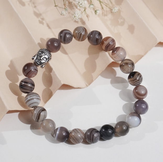 Botswana Agate Buddha Bracelet 8 mm