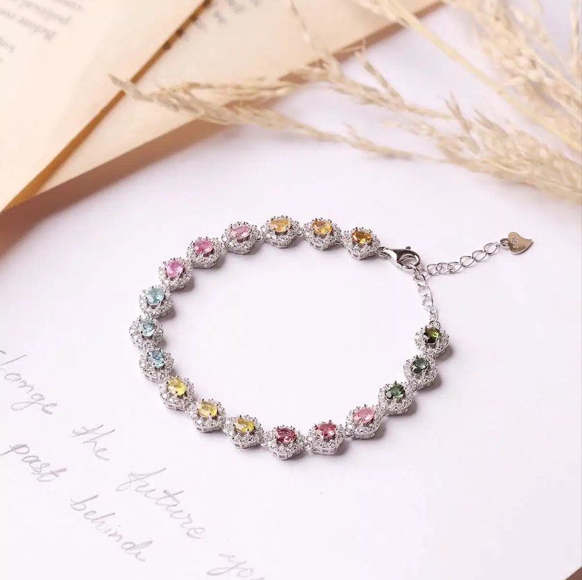 Multi Tourmaline Silver Bracelet