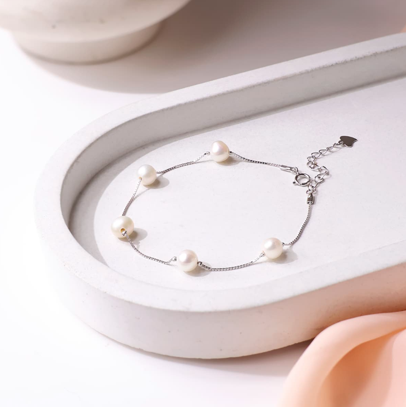 Fresh Water Pearl Chain Silver Bracelet