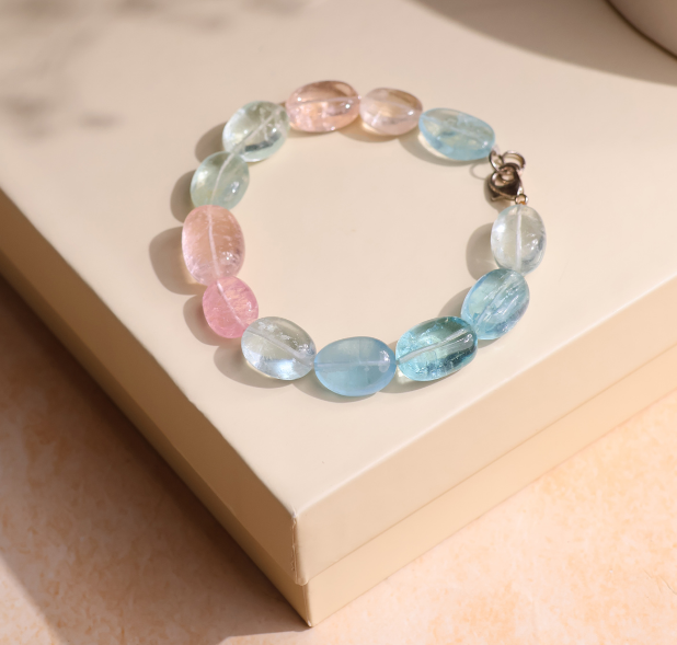 Morganite Big Tumble Silver Bracelet HQ
