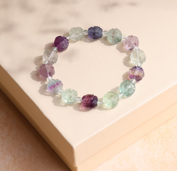 Multi Fluorite Flower Carving Bracelet