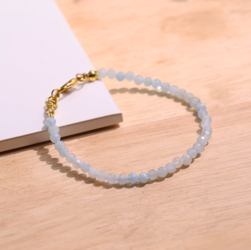 Aquamarine Faceted Chain Bracelet 3mm