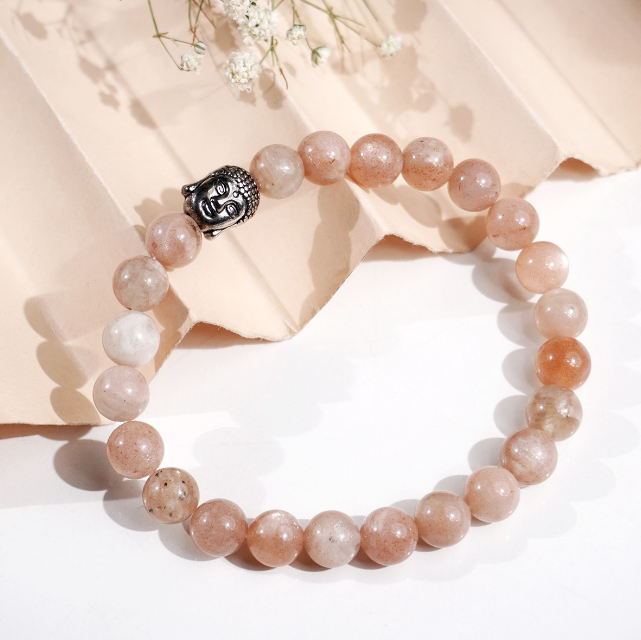 Peach Moonstone Buddha Bracelet 8 mm