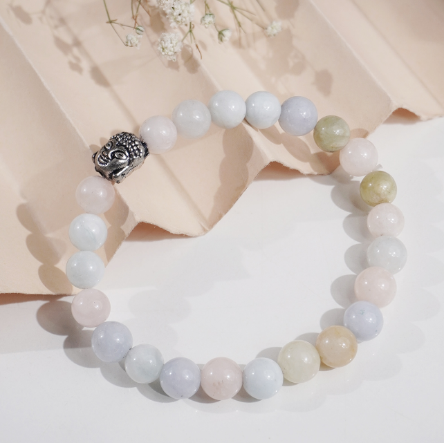 Morganite Buddha Bracelet 8 mm