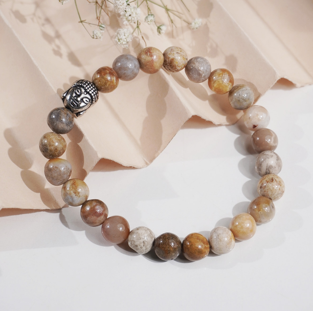Fossil Jasper Buddha Bracelet 8 mm