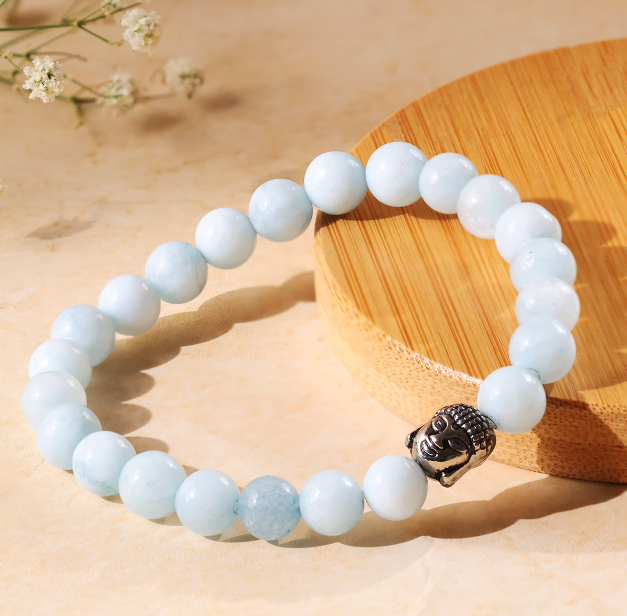 Aquamarine Buddha Bracelet 8mm (Dyed)