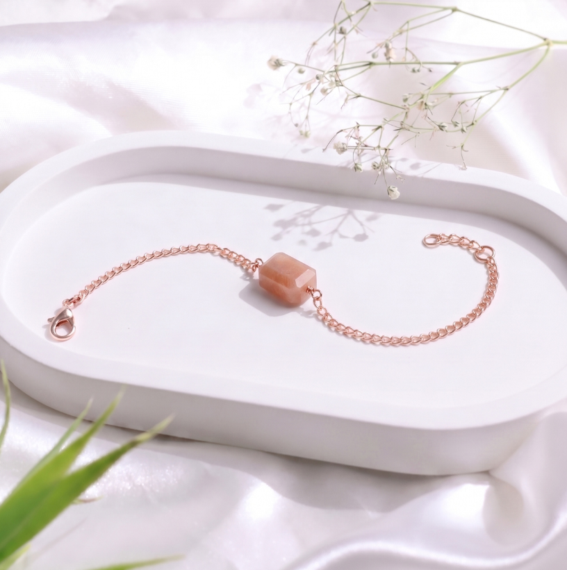 Peach Moonstone Faceted Single Tumble Bracelet