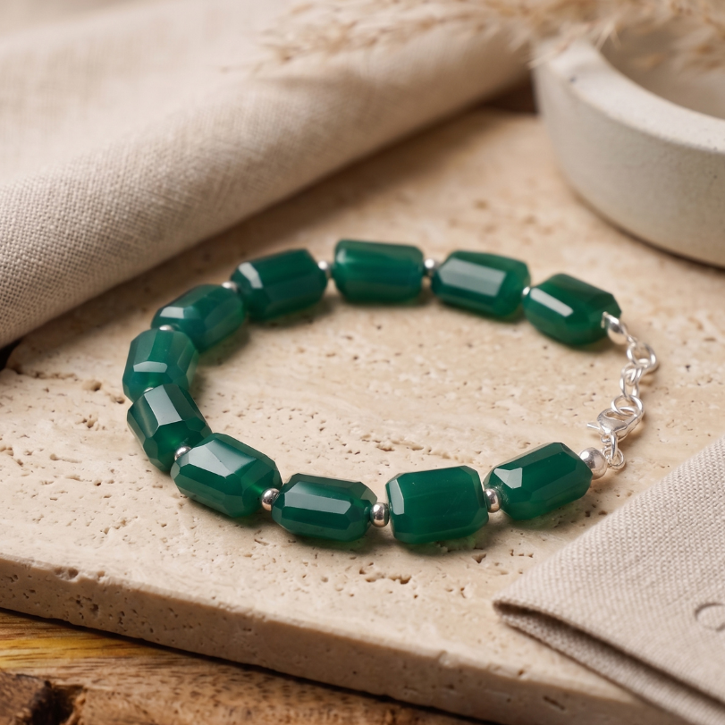 Green Onyx Faceted Tumble Bracelet