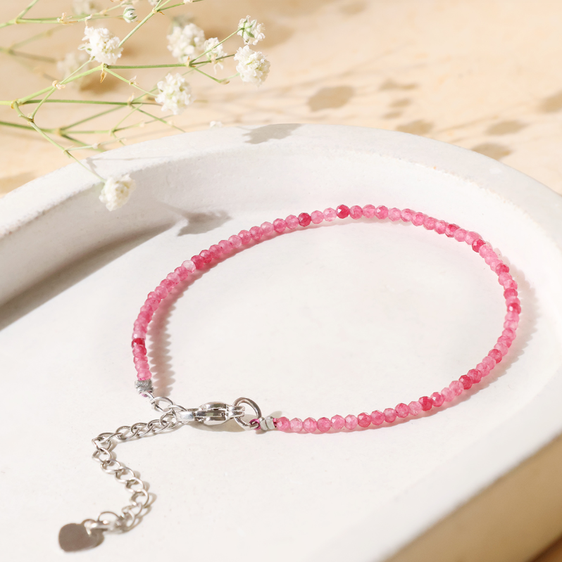 Pink Tourmaline Faceted Chain Bracelet 2 MM