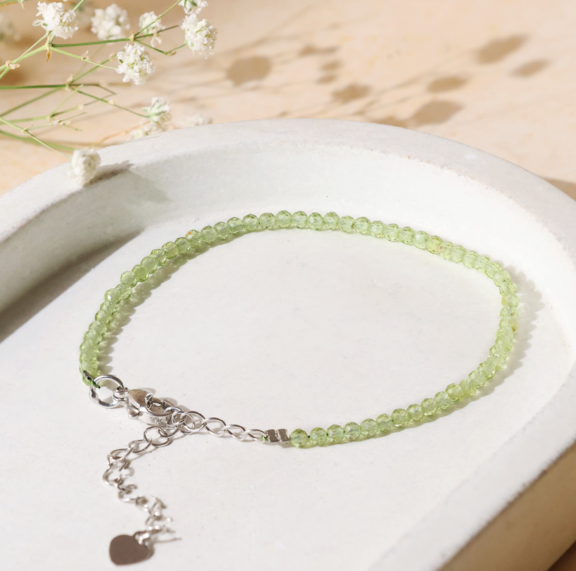 Peridot Faceted Chain Bracelet 2 MM