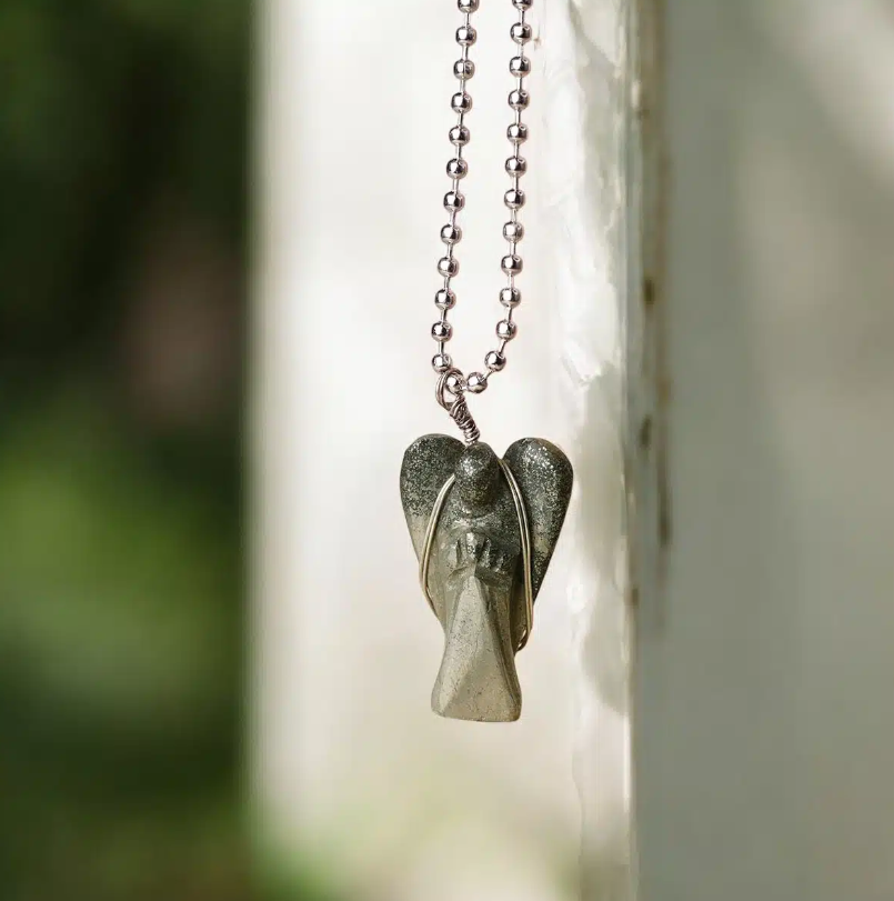 Pyrite Wire-Wrapped Angel Pendant