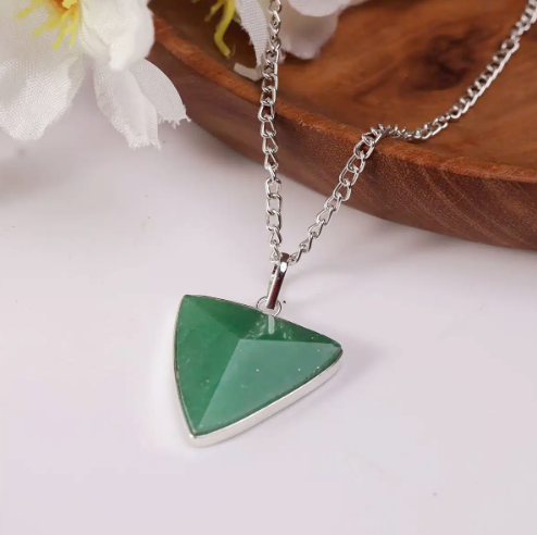 Green Aventurine Crystal Triangle Pendant