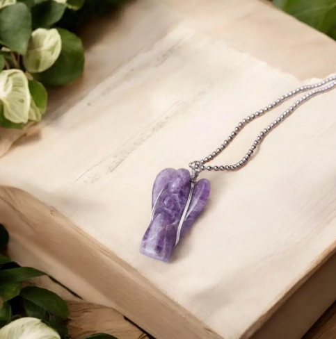Amethyst Wire-Wrapped Angel Pendant