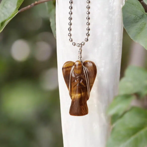 Tiger Eye Wire-Wrapped Angel Pendant