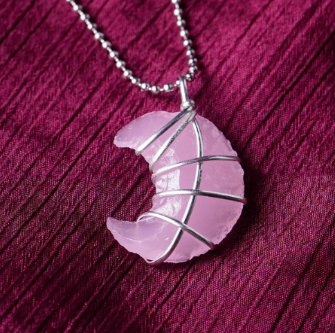 Rose Quartz Wire Wrapped (Half Moon) Pendant