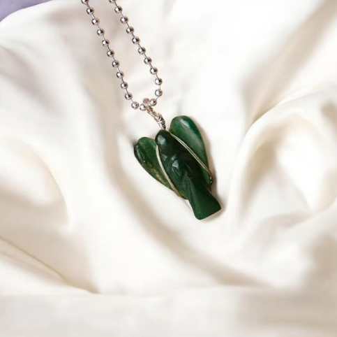 Green Jade Angel Wire Wrapped Pendant