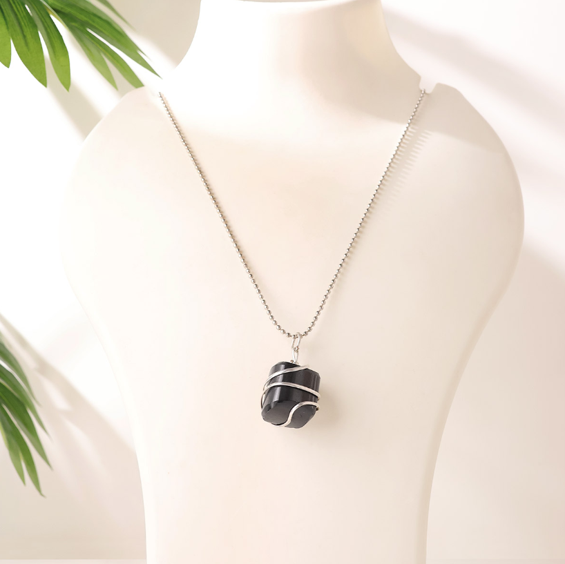Black Tourmaline Tumble Wire Pendant
