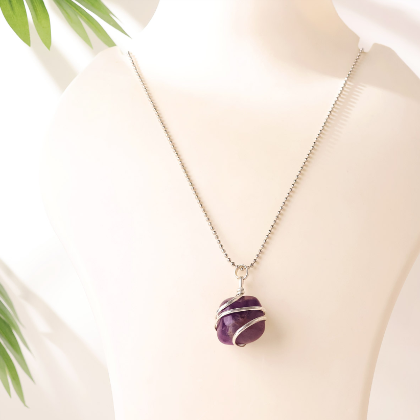 Amethyst Tumble Wire Pendant