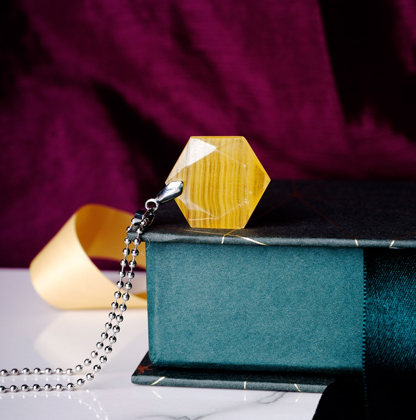 Yellow Calcite Hexagonal Pendant