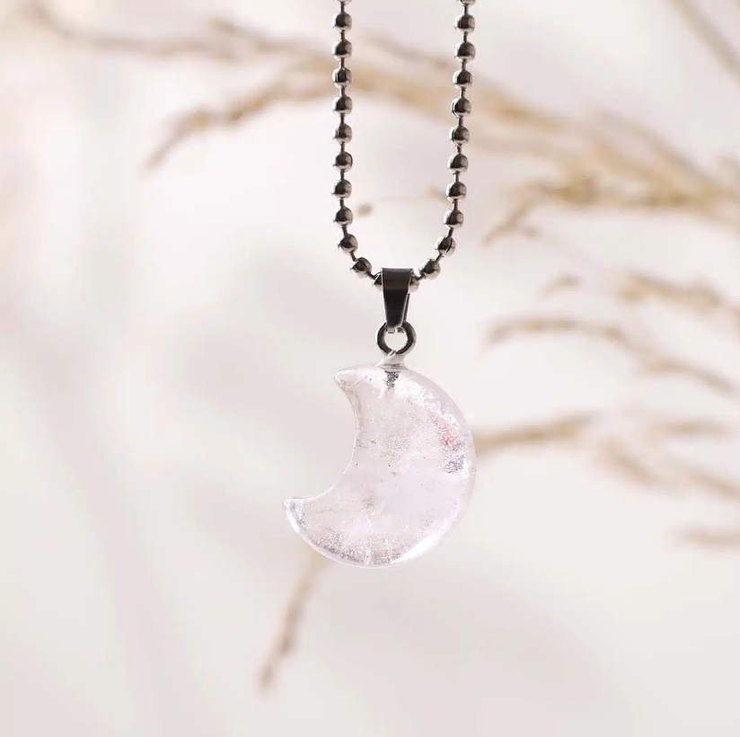 Clear Quartz Half Moon Pendant