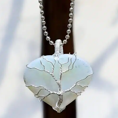 Opalite Heart Wire Wrapped Tree of Life Pendant