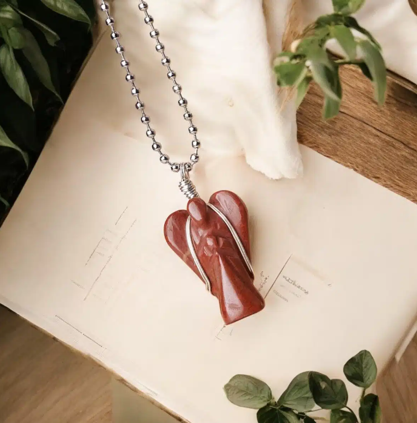 Red Jasper Wire-Wrapped Angel Pendant
