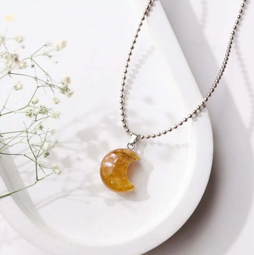 Golden Healer Quartz Half Moon Pendant