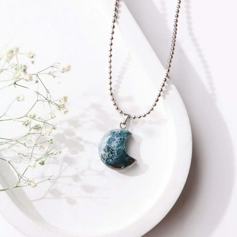 Blood Stone Half Moon Pendant