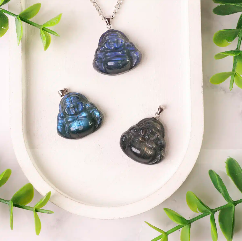 Labradorite Buddha Pendant Silver