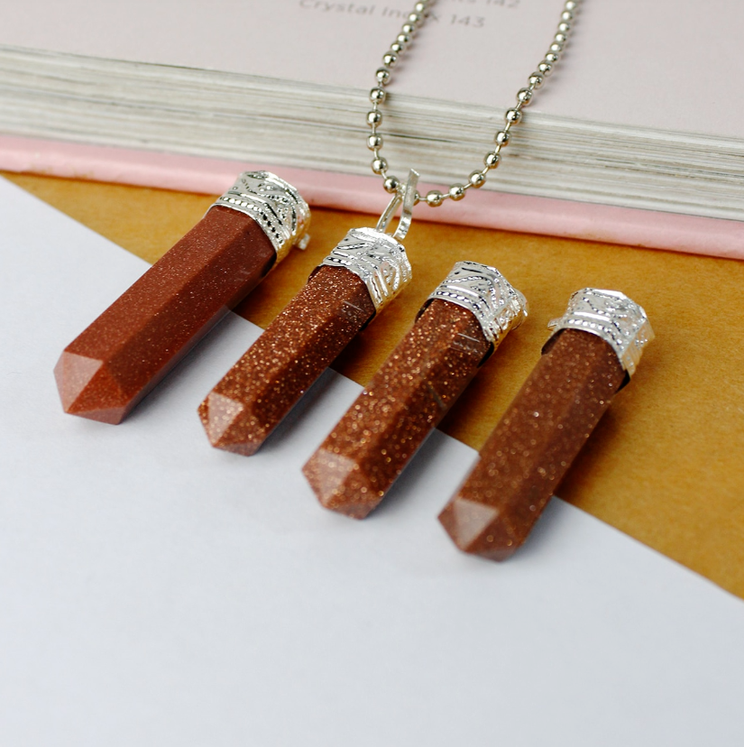 Gold Stone Pencil Pendant (Man-Made)